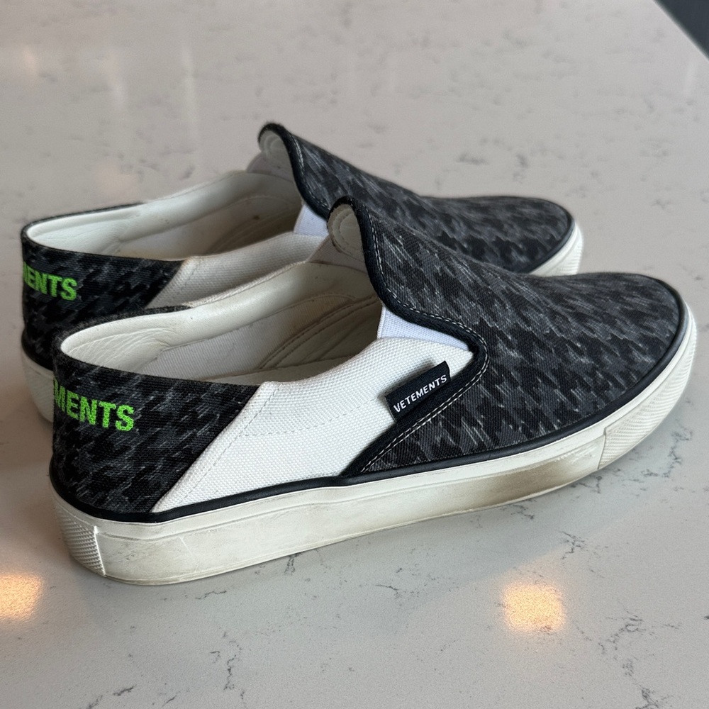 Vetements Houndstooth Black and White Slip-On Loafers
